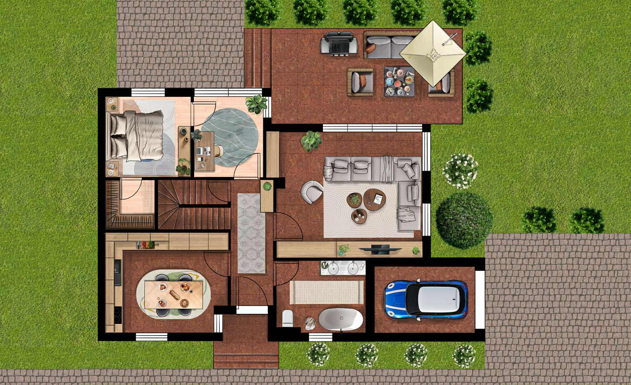 Színes alaprajz - részletes bútorzott változat